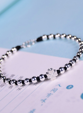 s999足银幸运草转运珠红绳女饰品