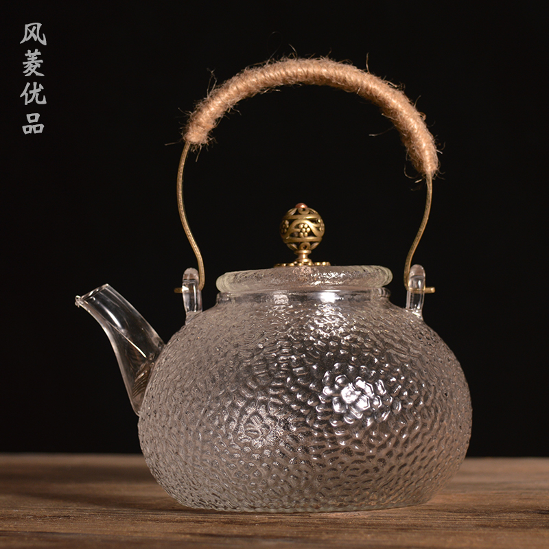 风菱优品日式耐高温玻璃煮茶器家用电陶炉用烧水壶铜把玻璃提梁壶