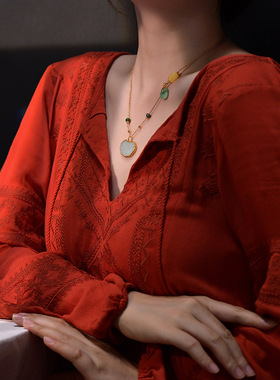 和田白玉如意吊坠项链女纯银18K金小众设计感中国风diy锁骨