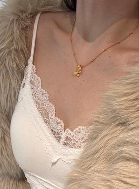 s925银法式重工复古拉丝蝴蝶项链耳钉套装女拉丝贵气千金感高碳钻