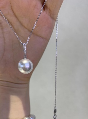 s925纯银三钻妃正圆强光珍珠项链小众设计气质轻奢感锁骨链