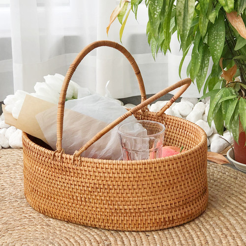 越南藤编水果篮子菜篮购物篮面包篮糖果收纳篮野餐篮花篮ins创意 - 图0