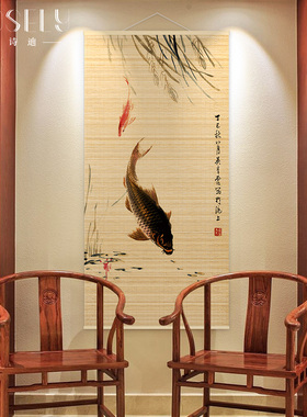 竹帘餐厅挂画纯手工编织品