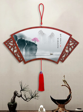 禅意山水画中国结挂饰