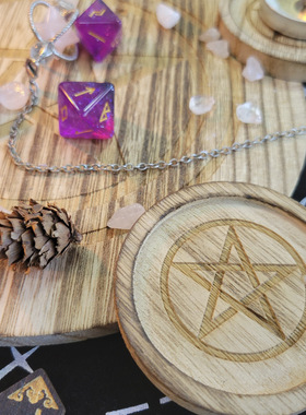 2合一Pentagram五芒星木质蜡烛台托盘DIY烛台摆件塔罗周边用品