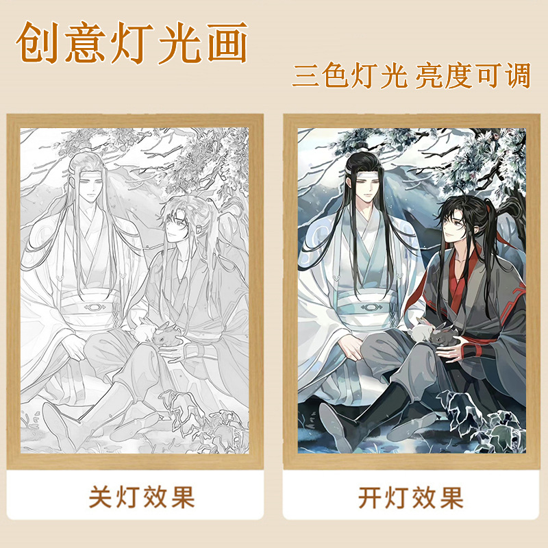 魔道祖师周边灯光画手办魏无羡蓝忘机吧唧立牌海报小夜灯生日礼物-图1