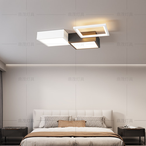极简卧室吸顶灯led现代简约主卧室护眼灯黑白格子全光谱中山灯具 - 图2