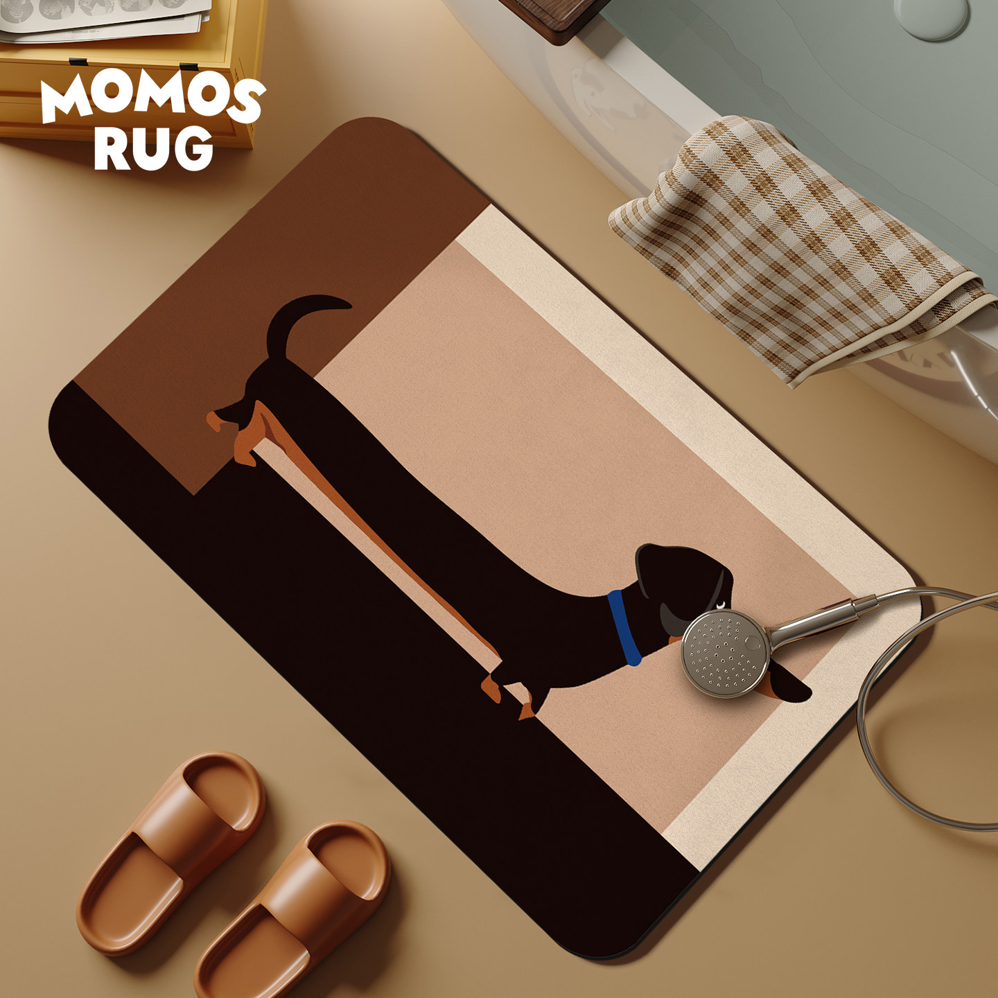 漫步腊肠狗浴室吸水地垫简约卡通厕所卫生间百搭脚垫家用防滑耐脏,淘宝优惠券,粉丝福利购,淘宝优惠卷