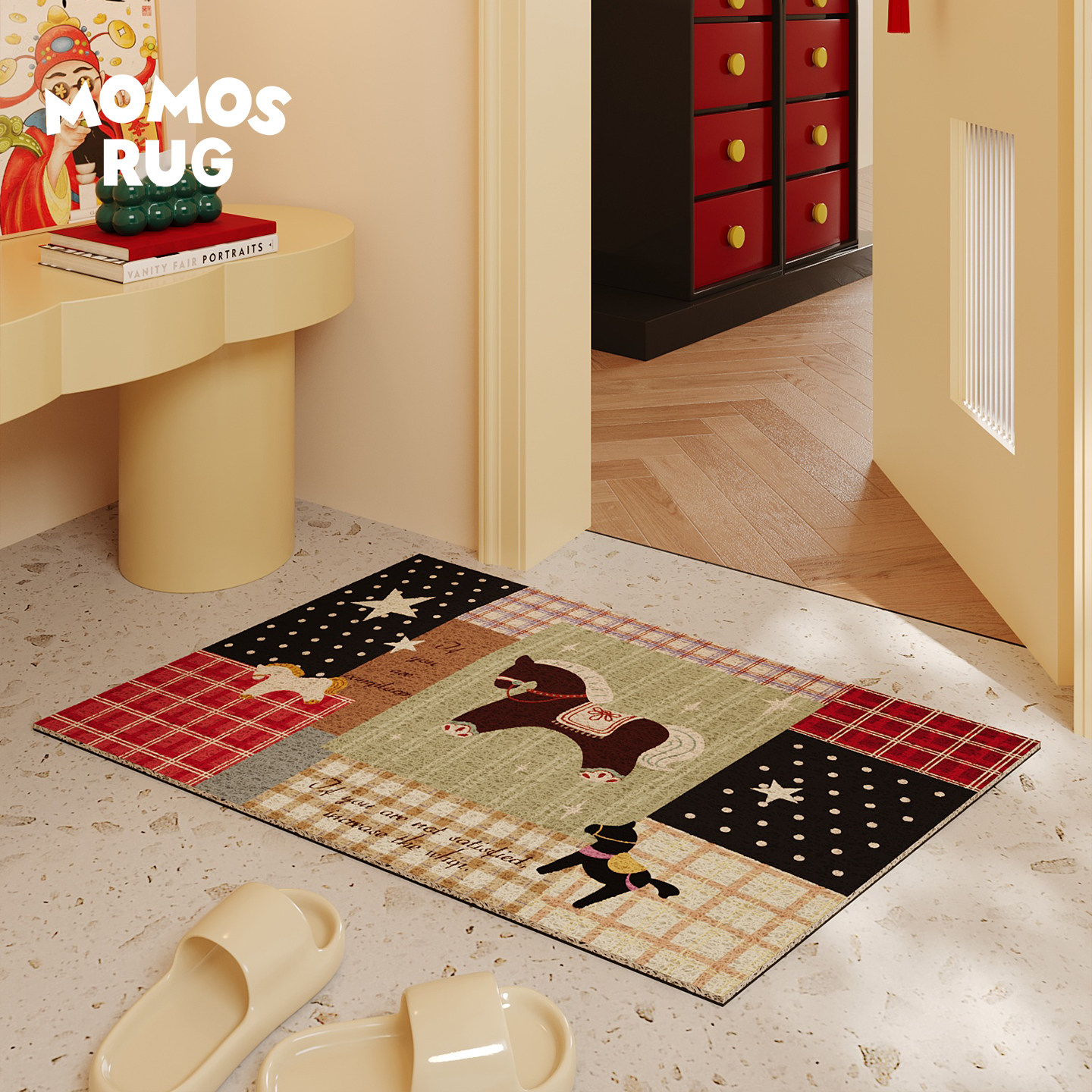 拼贴小马丝圈新年红色入户门地垫耐磨防滑进门脚垫可定制氛围感,淘宝优惠券,粉丝福利购,淘宝优惠卷