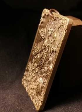 思沛铜雕九天娘娘浮雕低调复古道家玄女挂件吊坠纯铜艺术实心铜牌