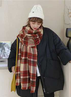 新款英伦风原宿格子围巾女秋冬季