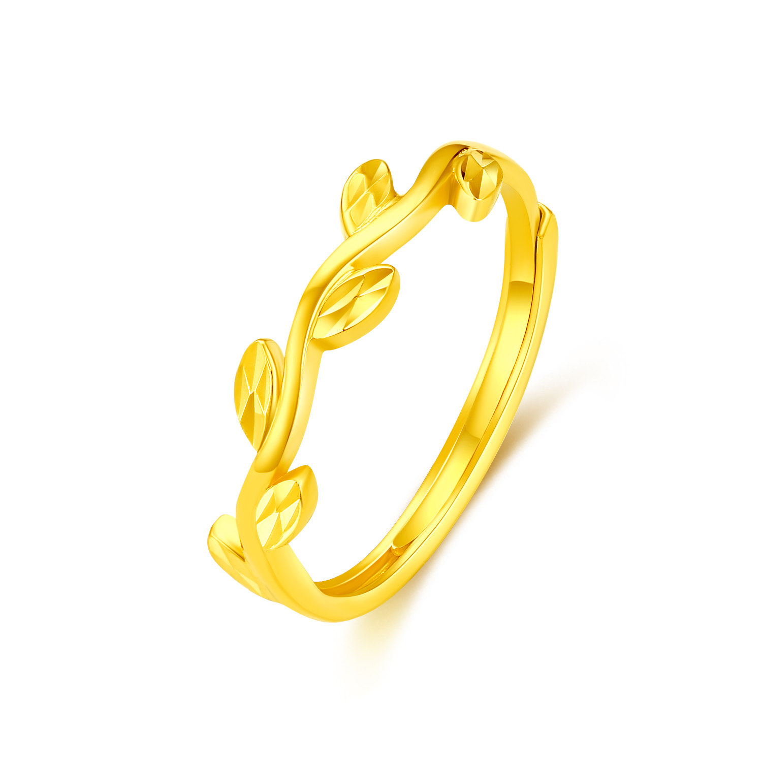 Jinzhifu olive branch solid gold ring adjustable
