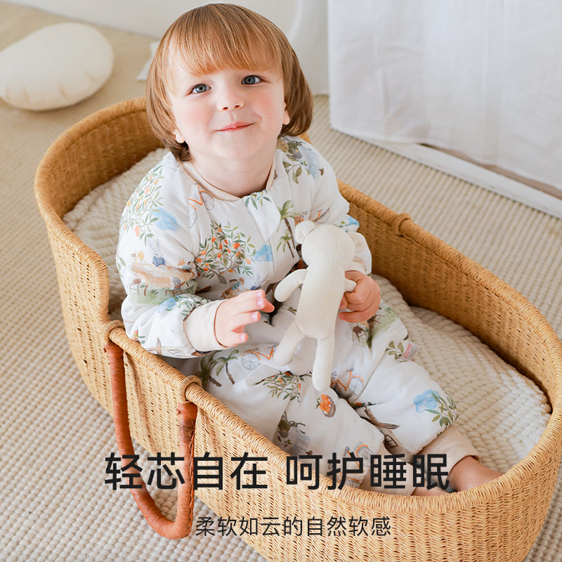 Griny【轻芯】婴儿睡袋秋冬宝宝纱布夹棉儿童分腿桑蚕丝春防踢被,淘宝优惠券,粉丝福利购,淘宝优惠卷
