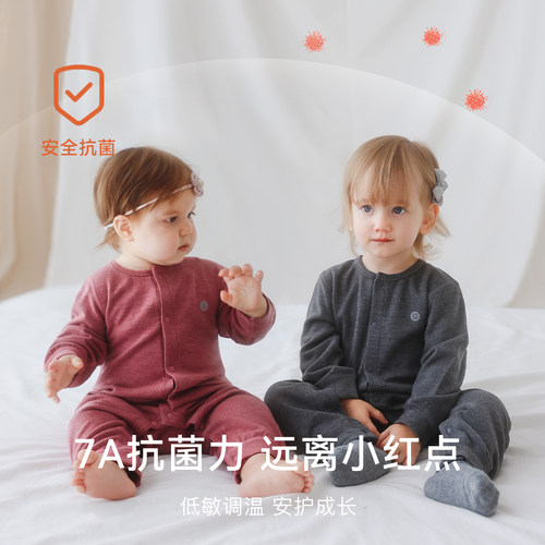 Griny【发热绒】新生婴儿连体衣蚕丝羊毛宝宝长袖爬服打底衣秋冬 - 图1
