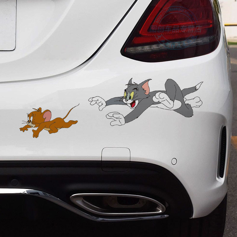 猫和老鼠车贴汽车贴纸车身门个性创意可爱贴画遮挡划痕遮盖装饰贴-图1