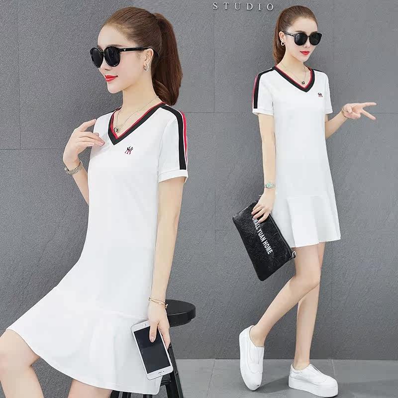 帕菲女装短袖中长款欧贝妮夏卫衣 尚吻蔓连衣裙