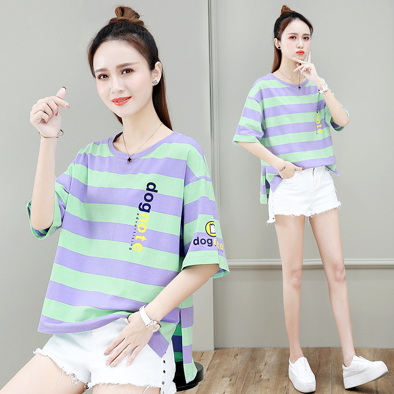 以纯短款休闲条纹2020夏装新款t恤 尚吻蔓T恤