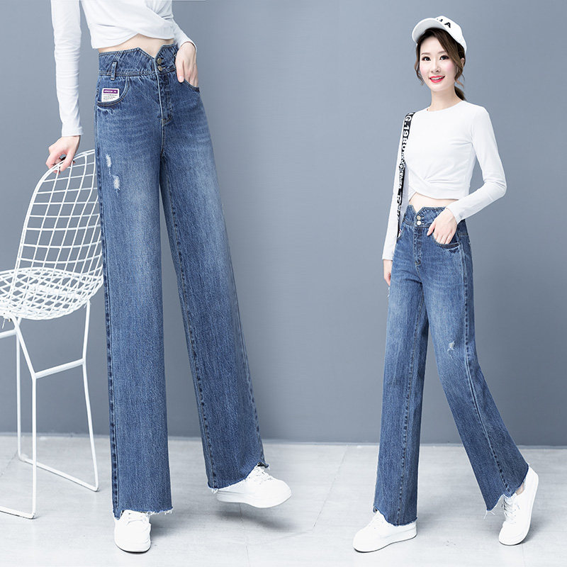 牛仔女高腰垂感修身2020以纯阔腿裤 尚吻蔓牛仔裤