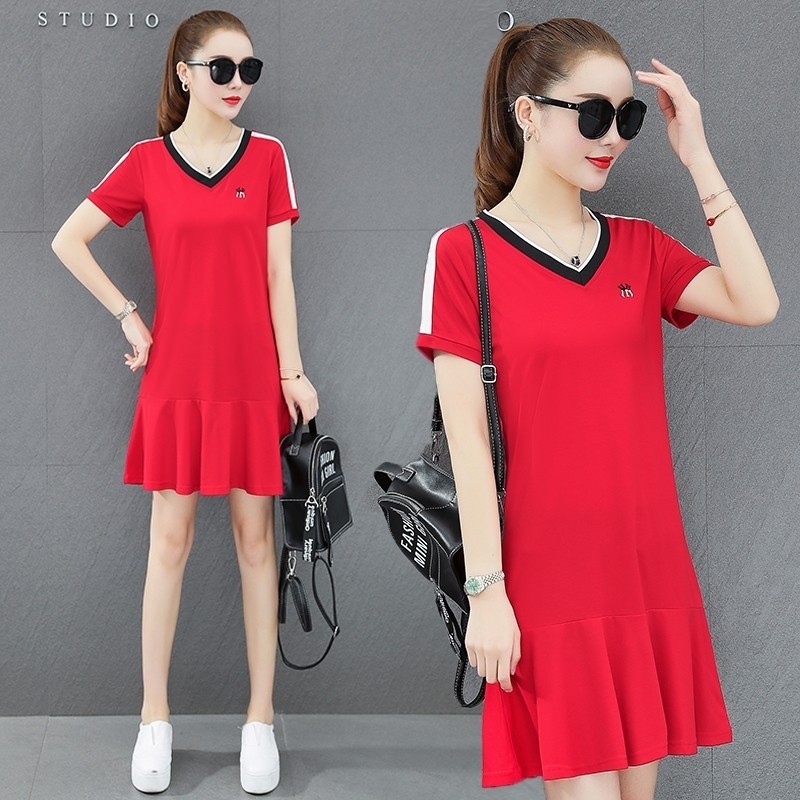 帕菲女装短袖中长款欧贝妮夏卫衣 尚吻蔓连衣裙