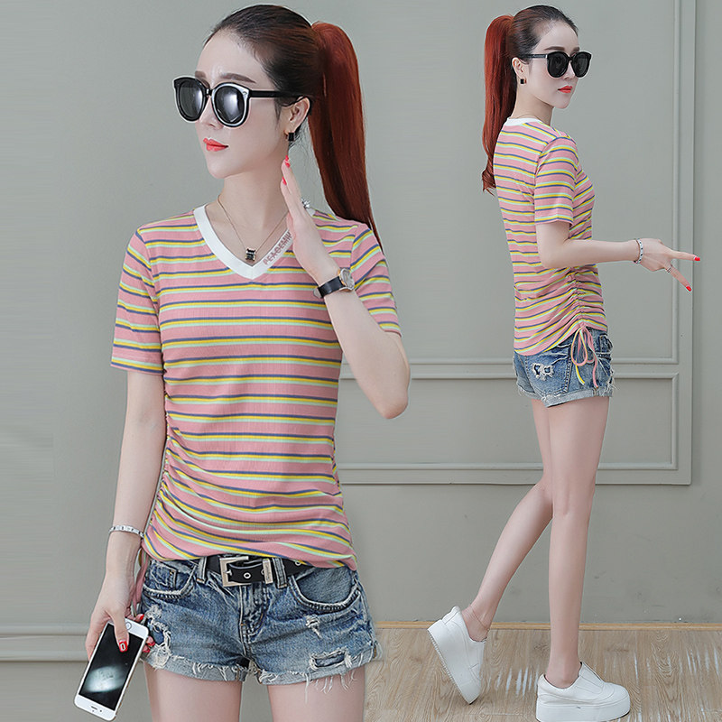 欧洲站紫色短袖女短款修身以纯t恤 尚吻蔓T恤