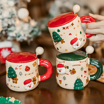 Large Capacity Christmas Mark Cup With Cover Spoon Cute Couple Ceramic Drinking Water Cup Send Girl Creative Gift Mug