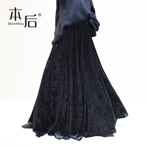 BenHou/本后 2610 大摆钻石绒丝绒a字半身裙冬女长裙子新中式加长 - 图3