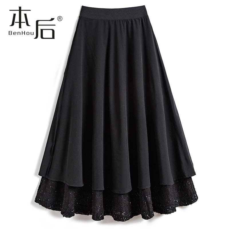 亮丝格纹针织粗花毛呢春秋冬半身裙 本后半身裙