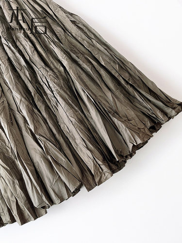 0721 8米大摆干枯褶皱百褶半身裙秋冬女中长款复古长裙A字裙伞裙 - 图3