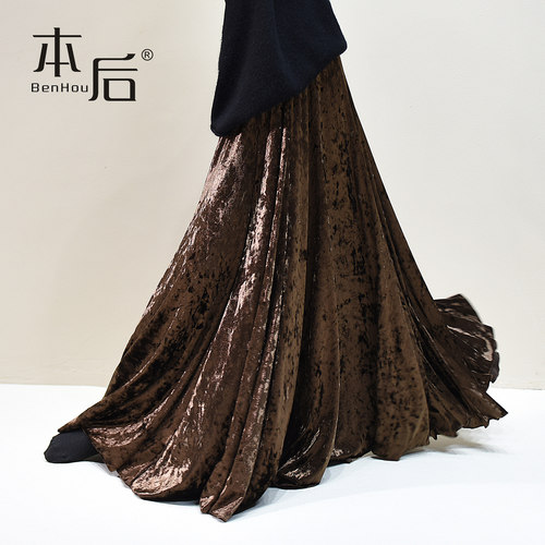 BenHou/本后 2610 大摆钻石绒丝绒a字半身裙冬女长裙子新中式加长 - 图1