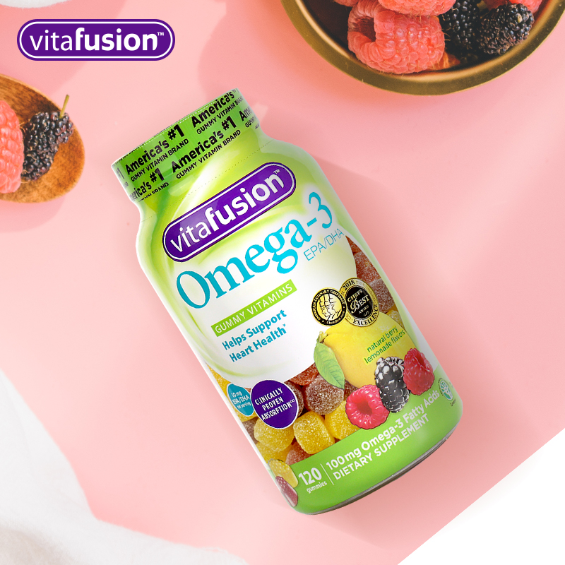 vitafusion海外旗舰店vitafusion美国原装深海鱼油Omega3软糖120粒20年10月到期60天/瓶3