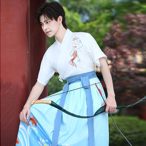 古装中国风男装侠客大码古风学生汉元素男孩子国风帅气汉服套装夏 - 图1