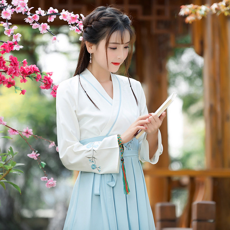 秋装新款传统古装汉服女改良汉元素中国风日常交领襦裙齐腰连衣裙_虎窝淘