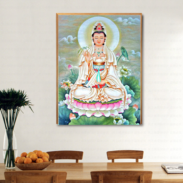 ຫ້ອງຮັບແຂກແບບຈີນໃໝ່ Guanyin Bodhisattva 2026 cross stitch ນັ່ງ