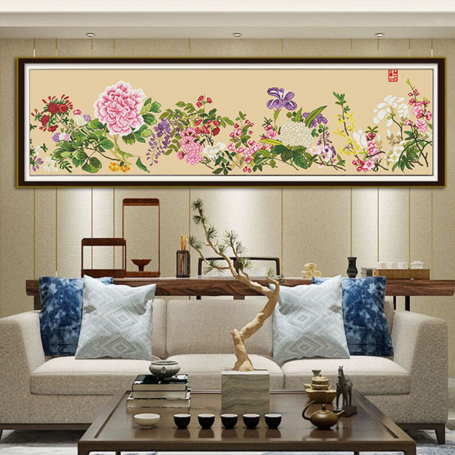 ຫ້ອງຮັບແຂກ Neoclassical 2026 peony cross stitch universal