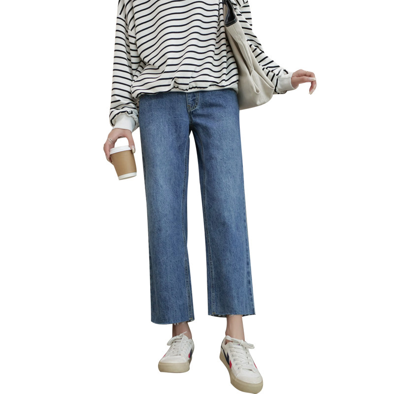 孕妇裤秋季外穿孕妇宽松潮妈牛仔裤 灵炅儿孕妇阔腿裤