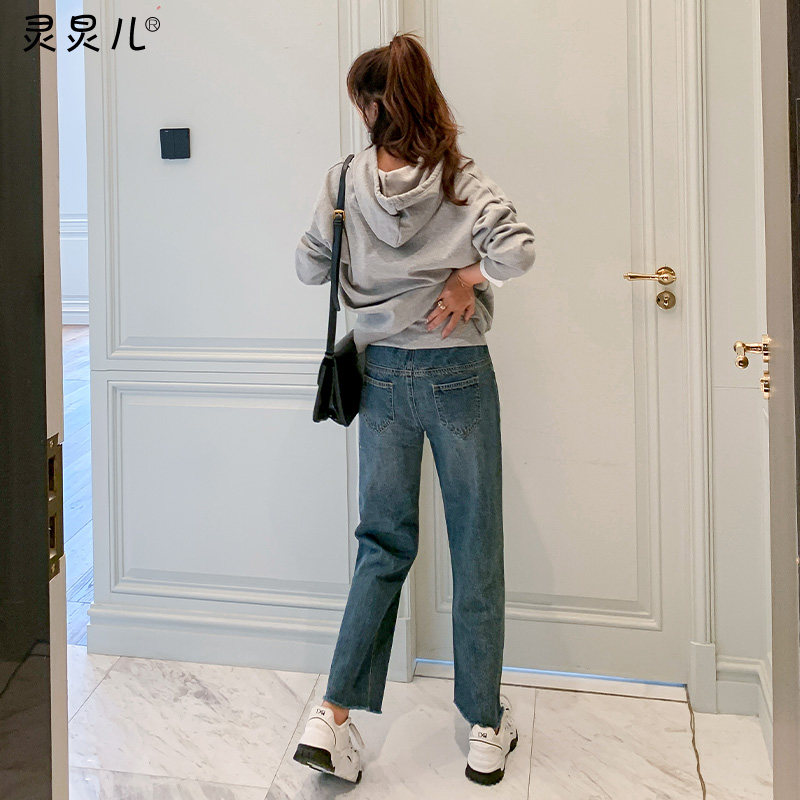 孕妇裤秋季外穿孕妇宽松潮妈牛仔裤 灵炅儿孕妇阔腿裤