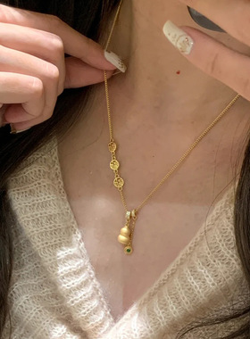 专柜正品老风祥爆款福字拉丝葫芦吊坠项链简约高级感时尚百搭流苏