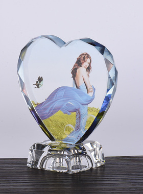 定制爱心形水晶相片制作diy照片制作做影像个性摆台摆件生日礼物
