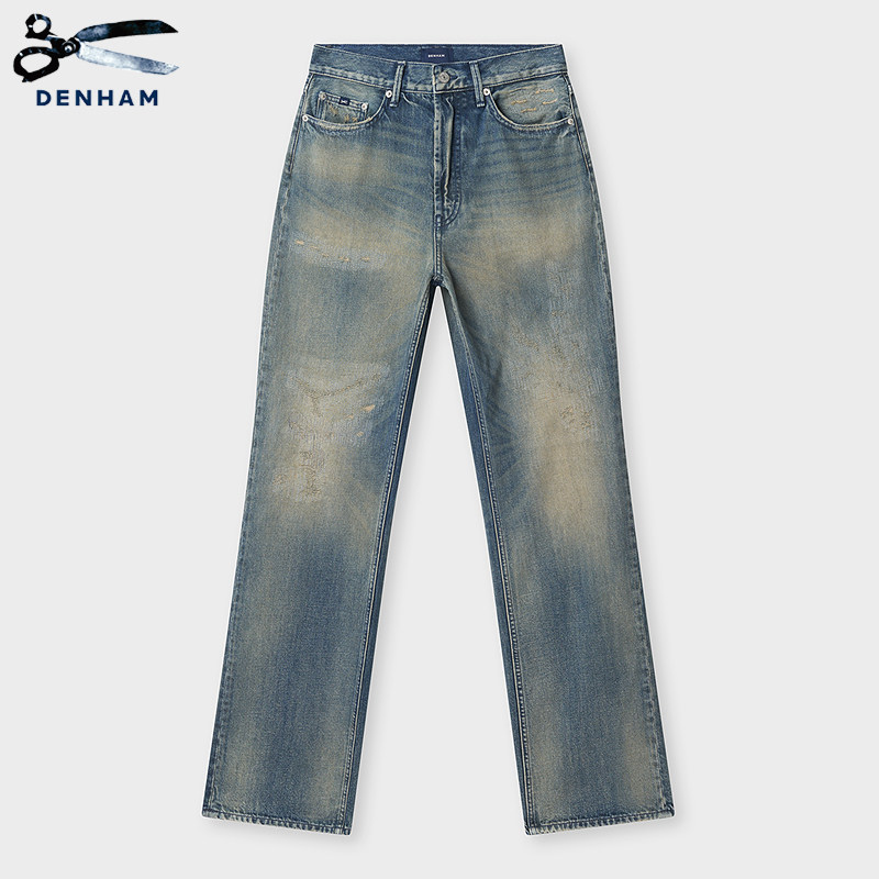 DENHAM25年秋冬新款女士复古时尚水洗高腰阔腿直筒蓝色牛仔裤IMA,淘宝优惠券,粉丝福利购,淘宝优惠卷