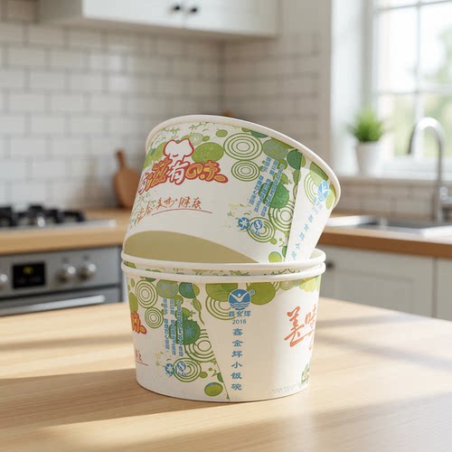 一次性小饭碗300ml圆形340ml外卖小吃打包碗炸洋芋小豆腐纸碗包邮 - 图1