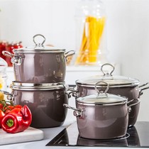 Enamel enamel four pieces of saucepan soup glass lid induction cookware saucepan outlet thickened gas flat household