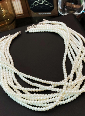 法式复古轻奢多层叠戴珍珠项链女轻奢小众设计高级项圈choker颈链