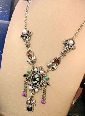 法式彩色宫廷风珍珠流苏项链女复古重工小众设计感多层叠戴锁骨链