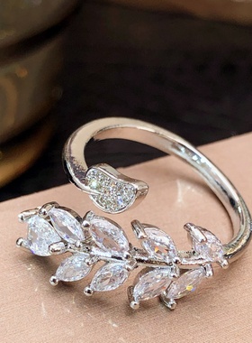 气质欧美精致新款个性戒指高档橄榄枝多层开口闪钻夸张戒指女指环