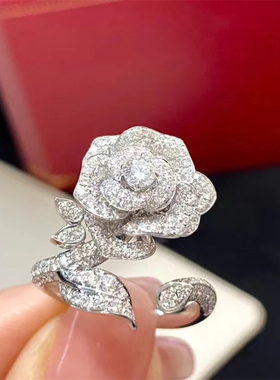 满钻轻奢玫瑰花开口戒指
