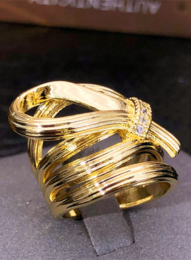 皱褶戒指飘带法式开口食指戒