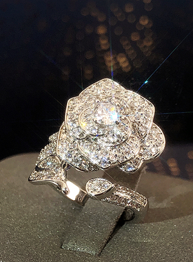 满钻轻奢玫瑰花开口戒指