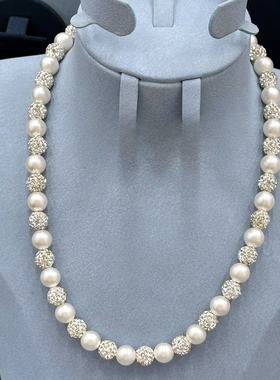 法式复古秋冬百搭满钻珍珠项链编织小众设计轻奢颈链锁骨链