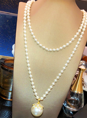 满钻夸张珍珠项链女毛衣链