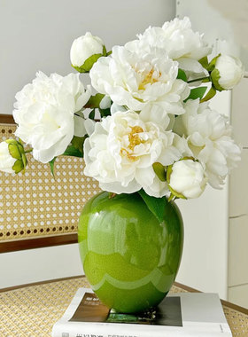 新中式复古陶瓷花瓶感仿裂纹小花瓶客厅玄关插花摆件家居装饰